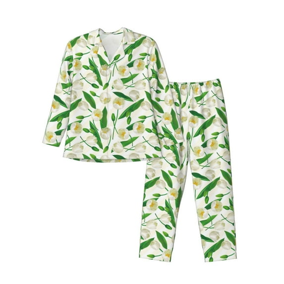 Lsque Tulips Flowers Pattern Long Sleeve Pajama Set for Men - Soft 2-Piece Sleepwear and Loungewear Set with Pockets, Comfy Nightwear-XX-Large
