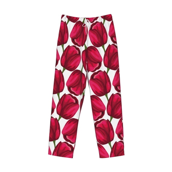 Lsque Tulips Flowers Print Men's Pajama Pants, Lounge Pant - Comfortable Home Wear,Elastic Waistband, Stylish Design-Medium