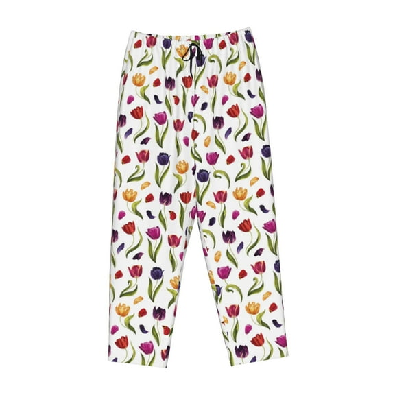 Lsque Tulips Flowers Print Women's Pajama Pants, Lounge Pant - Comfortable Home Wear,Elastic Waistband, Stylish Design-Small