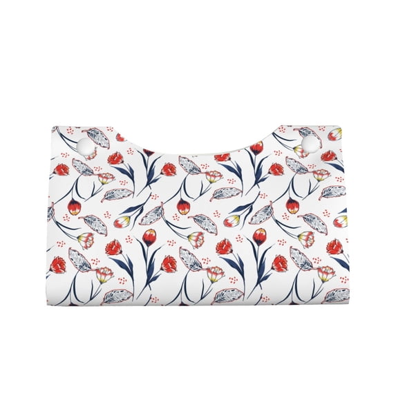 Lsque Tulips Flowers Printed Long Tissue Box Cover Holder, Facial Paper Organizer Dispenser,Triangle with Bottom Belt, PVC Leather Decorative Organizer