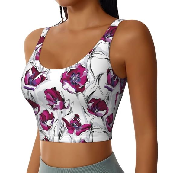 Lsque Tulips Flowers Printed Women'S Sports Bra, Compression, Moisture Wicking, High-Impact Sports Bra For Women,Supportive sports bra-Medium