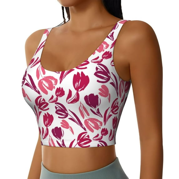 Lsque Tulips Flowers Printed Women'S Sports Bra, Compression, Moisture Wicking, High-Impact Sports Bra For Women,Supportive sports bra-X-Large