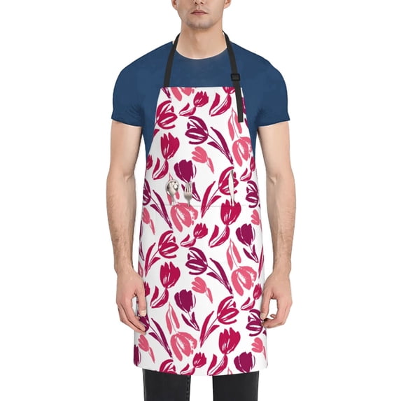 Lsque Tulips Flowers Waterproof Apron Chef Aprons for Men Heavy Duty Chemical Work Apron Extra Long Grilling Aprons with Adjustable Bib Apron