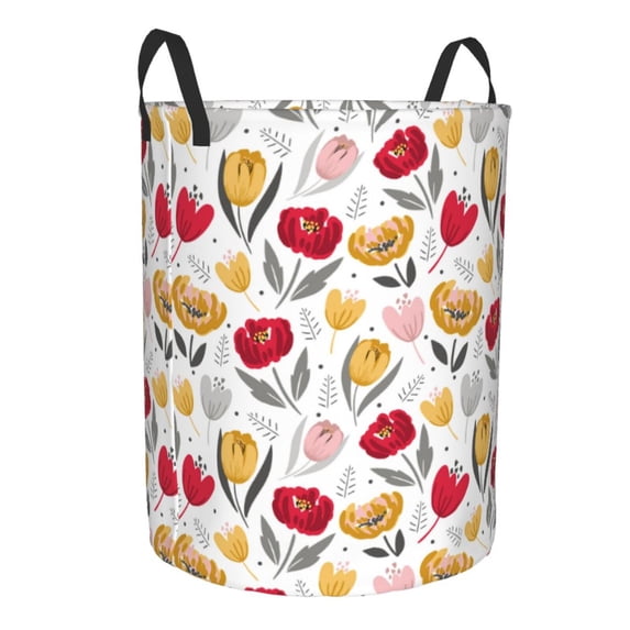 Lsque Tulips Flowers pattern Laundry Hamper Basket, Tall Woven Rope Hamper Basket for Clothes, Lightweight Storage Basket, Collapsible Waterproof-