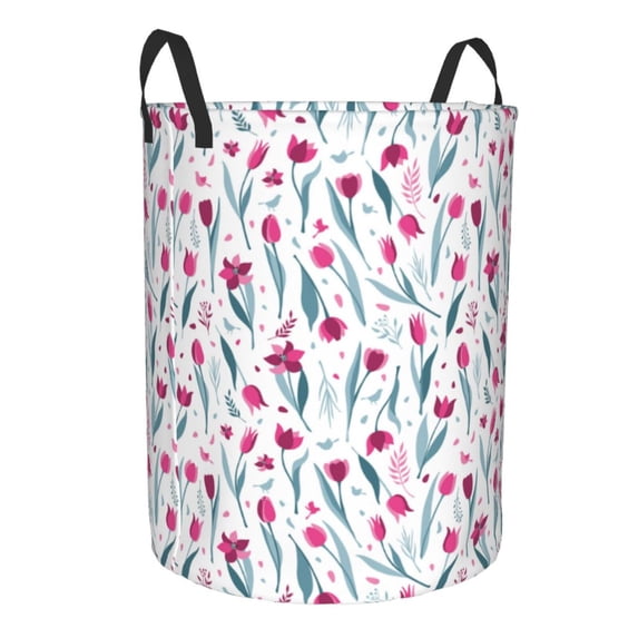 Lsque Tulips Flowers pattern Laundry Hamper Basket, Tall Woven Rope Hamper Basket for Clothes, Lightweight Storage Basket, Collapsible Waterproof-