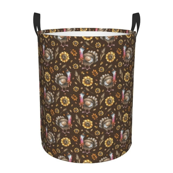 Lsque Turkey Sunflower Harvest Pattern Laundry Hamper Basket, Tall Woven Rope Hamper Basket for Clothes, Lightweight Storage Basket, Collapsible Waterproof-Medium