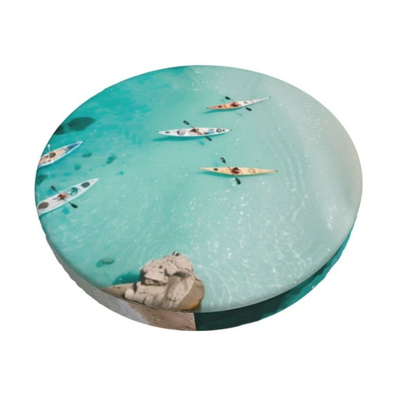 Lsque Turquoise Beach Kayaking Pattern Round Bar chair cushion covers Velvet Fabric Premium Comfort Protects from Scratches and Stains for 14-17 Inch Chair-14 inch