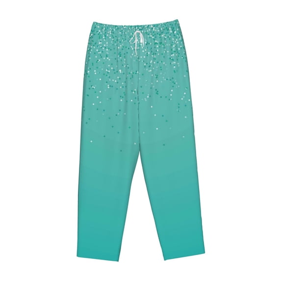 Lsque Turquoise Glitter Print Women's Pajama Pants, Lounge Pant - Comfortable Home Wear,Elastic Waistband, Stylish Design-Large