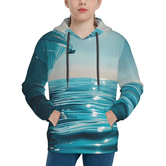 Lsque Turquoise Ocean Reflection Patten Youth Hoodie Sweatshirt Pullover with Kangaroo Pocket Boys and Girls Hoodie Warm Hoodie for Kids-Small