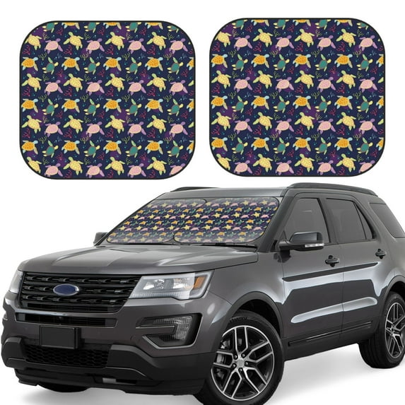 Lsque Turtle 2 PCS Windshield Sun Shade | CarFoldable Window Covers | Car Accessories Reflect UV for Universal Cars SUV Truck | Medium