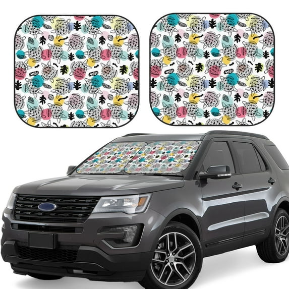 Lsque Turtle 2 PCS Windshield Sun Shade | CarFoldable Window Covers | Car Accessories Reflect UV for Universal Cars SUV Truck | Small