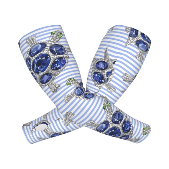 Lsque Turtle with Blue Stones Cooling Arm Sleeves for Men & Women -Compression Sleeves to Cover Arms for Working,Sun Sleeves for UV Protection,Breathable, Moisture-Wicking