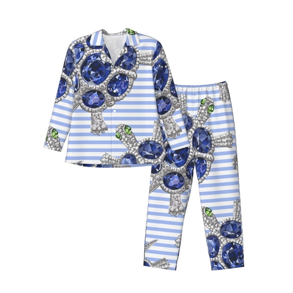 Lsque Turtle with Blue Stones Pattern Long Sleeve Pajama Set for Men - Soft 2-Piece Sleepwear and Loungewear Set with Pockets, Comfy Nightwear-XX-Large