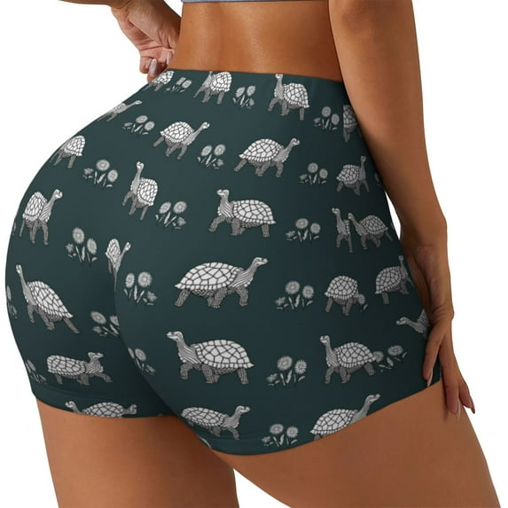 Lsque Turtle Chrysanthemum Pattern High Waisted Biker Shorts for Women-Tummy Control Fitness Athletic Workout Running Yoga Gym Shorts,Moisture-Wicking-X-Large