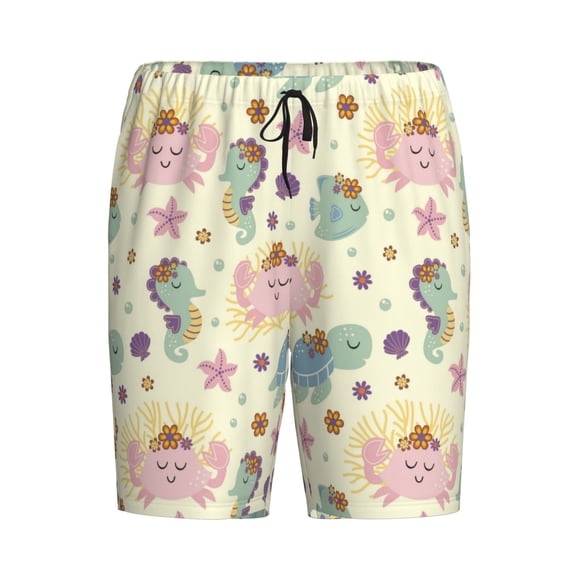 Lsque Turtle Crab Sea Horse Mens Sleep Pajama Shorts,Short Pajama Pants, Cotton Ultra-Soft Knit-Large