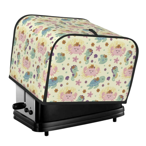 Lsque Turtle Crab Sea Horse Print 4 Slice Toaster Cover , Kitchen Appliance Dustproof Protector , Toaster Protector Dustproof Kitchen Appliance Cover