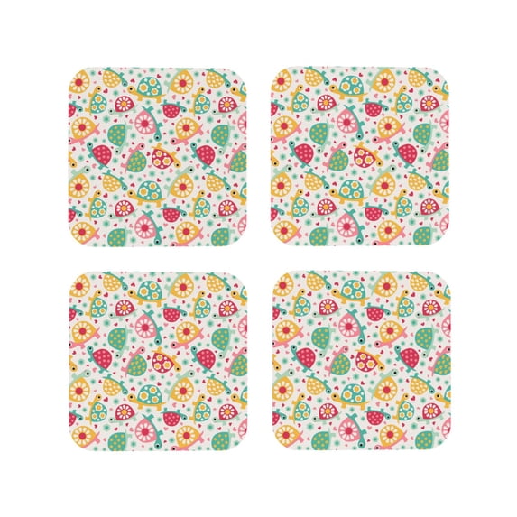Lsque Turtle Flower Pattern 4" Drink Coasters Set of 4, PVC Leather Absorbent Coasters, Table Coaster Set Decorative Coffee Cup Coasters Housewarming Gift -Square