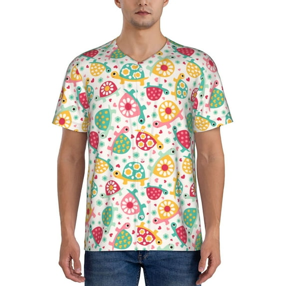 Lsque Turtle Flower Pattern Mens Polo Golf Shirts Funny Graphics Shorts Sleeve Button Shirts Baseball T-shirt-X-Large