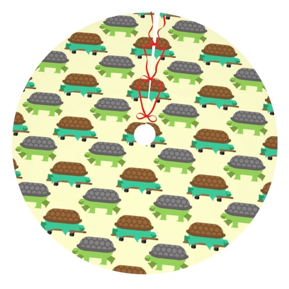 Lsque Turtle On Skateboard Print Christmas Tree Skirt, Tree Skirt with Ties or Velcro, Perfect for Holiday Decorations, Halloween, and New Year-48"