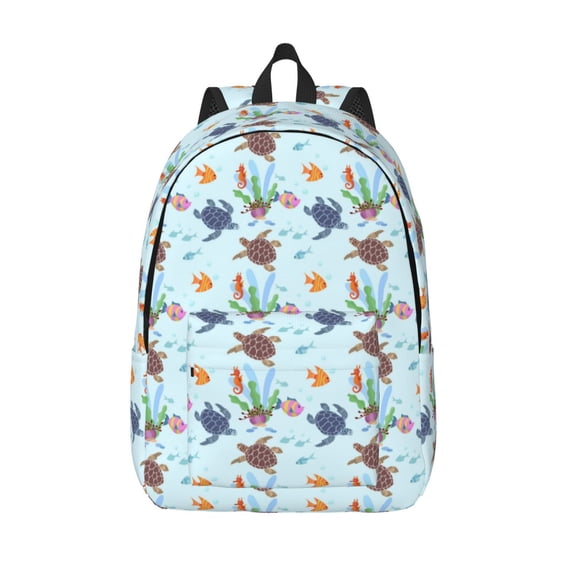 Lsque Turtle Pattern Canvas Daypack, Durable Backpack, High-quality Versatile Backpack,Vintage Compact Backpack-Small