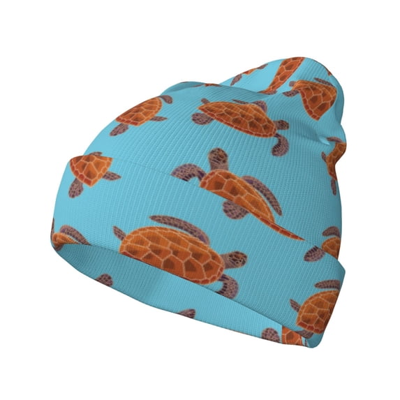 Lsque Turtle Pattern Knitted Beanie, Unisex Winter Hat, Knit Hat Winter Beanies Thick Fisherman Beanies Cuffed Plain Skull Caps
