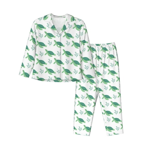 Lsque Turtle Pattern Long Sleeve Pajama Set for Women - Soft 2-Piece Sleepwear and Loungewear Set with Pockets, Comfy Nightwear-Small