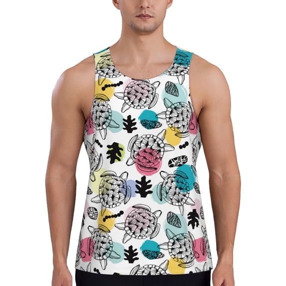 Lsque Turtle Pattern Mens Tank Tops Muscle Athletic Quick Dry Sleeveless Workout Fitness T Shirts Beach Tank Top, Loose-fit Sleeveless Shirt for Men-3X-Large