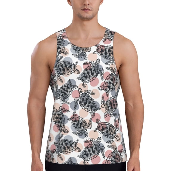 Lsque Turtle Pattern Mens Tank Tops Muscle Athletic Quick Dry Sleeveless Workout Fitness T Shirts Beach Tank Top, Loose-fit Sleeveless Shirt for Men-Medium