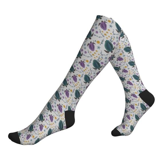 Lsque Turtle Pattern Sport Compression Socks for Men & Women 15-20 mmHg Knee High Nurse Pregnant Running Medical and Travel Athletic