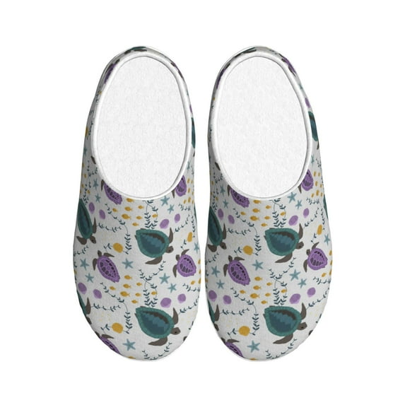 Lsque Turtle Pattern Womens Comfort Cotton on Scuff With Memory Foam and Anti-skid Sole Slipper-40/41