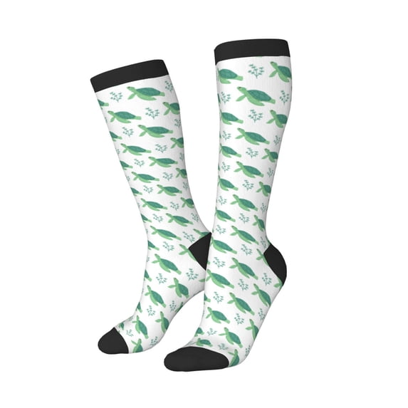Lsque Turtle Printed Crew Socks Men's Women's LightWeight Thin Casual Calf Socks ,Knee High Socks,Cotton Socks