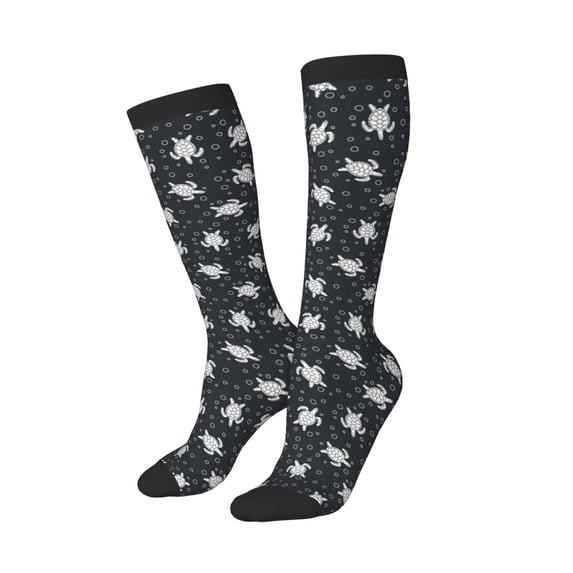 Lsque Turtle Printed Crew Socks Men's Women's LightWeight Thin Casual Calf Socks ,Knee High Socks,Cotton Socks