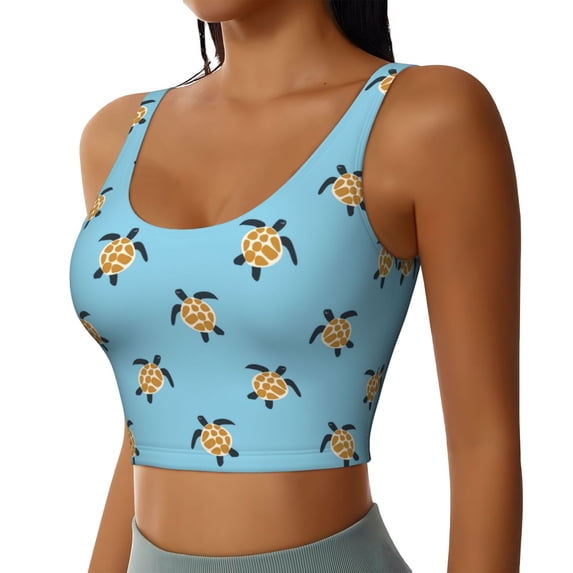 Lsque Turtle Printed Women'S Sports Bra, Compression, Moisture Wicking, High-Impact Sports Bra For Women,Supportive sports bra-Small