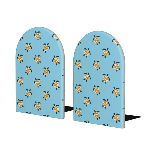 Lsque Turtle Printed Wood Bookends,Non-Skid Bookend for Shelves,Heavy Duty Support Bookends,Non-Slip Foam Pads for Office, Home, and Library,1 Pair