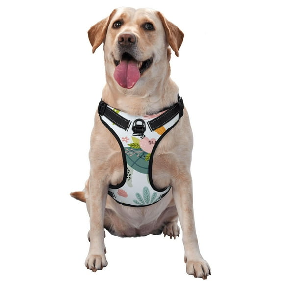 Lsque Turtle and Sea Life Dog Harness, No-Pull Pet Harness with 2 Leash Clips, Adjustable Soft Padded Dog Vest with Easy Control Handle for Large Dogs-Small