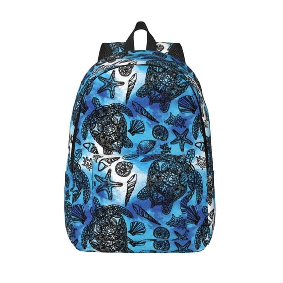 Lsque Turtle，Shell Algae Starfish Coral Pattern Canvas Daypack, Durable Backpack, High-quality Versatile Backpack,Vintage Compact Backpack-Small