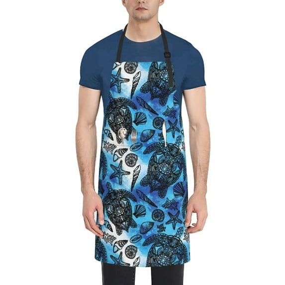 Lsque Turtle,Shell Algae Starfish Coral Waterproof Apron Chef Aprons for Men Heavy Duty Chemical Work Apron Extra Long Grilling Aprons with Adjustable Bib Apron