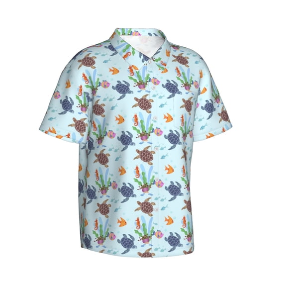 Lsque Turtle pattern Hawaiian Shirt for Men, Unisex Summer Beach Casual Short Sleeve Button Down Shirts-X-Large