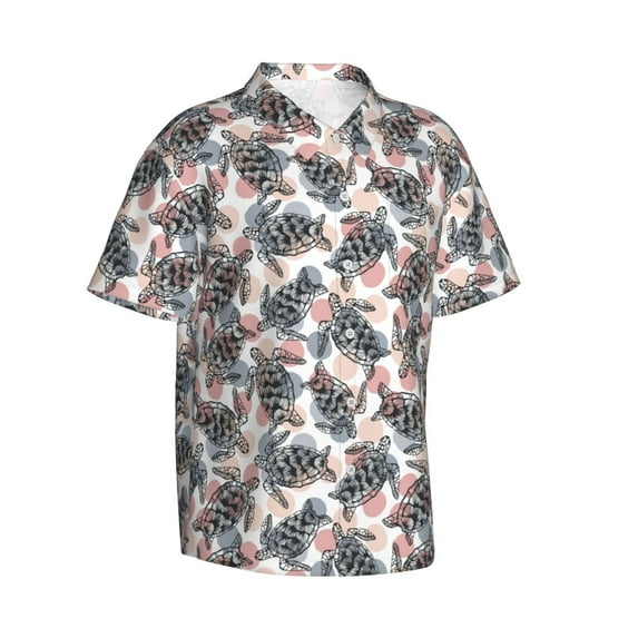 Lsque Turtle pattern Hawaiian Shirt for Men, Unisex Summer Beach Casual Short Sleeve Button Down Shirts-