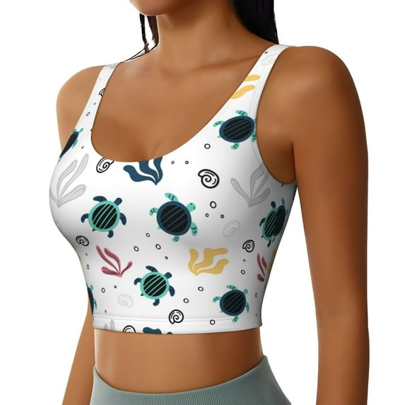 Lsque Turtles And Corals Printed Women'S Sports Bra, Compression, Moisture Wicking, High-Impact Sports Bra For Women,Supportive sports bra-Large