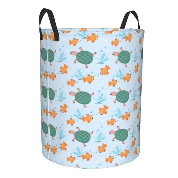 Lsque Turtles And Goldfish pattern Laundry Hamper Basket, Tall Woven Rope Hamper Basket for Clothes, Lightweight Storage Basket, Collapsible Waterproof-Medium