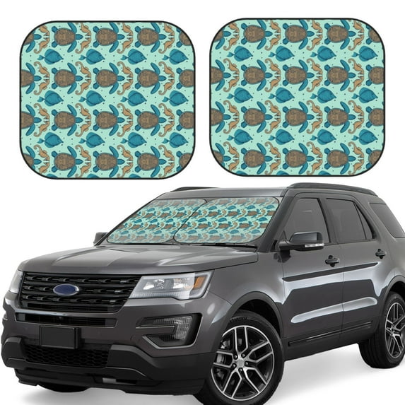 Lsque Turtles And Seahorses 2 PCS Windshield Sun Shade | CarFoldable Window Covers | Car Accessories Reflect UV for Universal Cars SUV Truck | Small