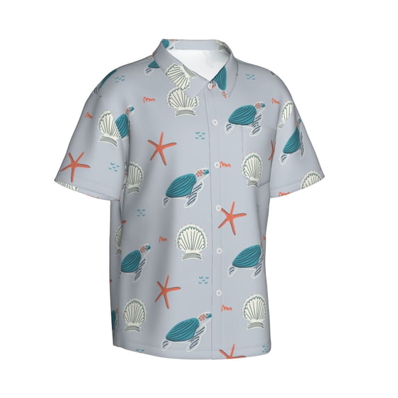 Lsque Turtles And Shells pattern Hawaiian Shirt for Men, Unisex Summer Beach Casual Short Sleeve Button Down Shirts-Large