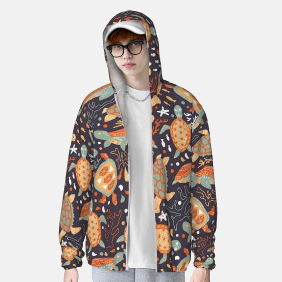 Lsque Turtles and Sea Plants UPF 50+ Lightweight Sun Protection Men's Women's Long Sleeve Shirt, Hoodie Performance -Medium