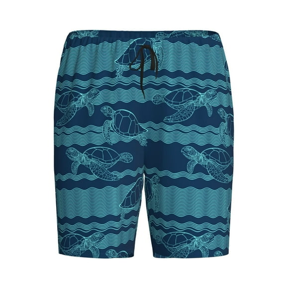 Lsque Turtles and Waves Mens Sleep Pajama Shorts,Short Pajama Pants, Cotton Ultra-Soft Knit-Large