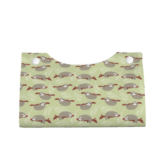 Lsque Twig Sloth Printed Long Tissue Box Cover Holder, Facial Paper Organizer Dispenser,Triangle with Bottom Belt, PVC Leather Decorative Organizer
