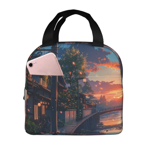 Lsque Twilight Canal Reflection Pattern Lunch Bag Women/Men Insulated Lunch Box,Small Leakproof Cooler Food Lunch Containers Reusable High Capacity Lunch Tote Bags