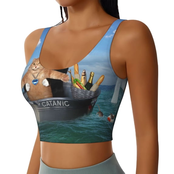 Lsque Two Brave Cats Are Floating On The Sea Iceberg Printed Women'S Sports Bra, Compression, Moisture Wicking, High-Impact Sports Bra For Women,Supportive sports bra-X-Large