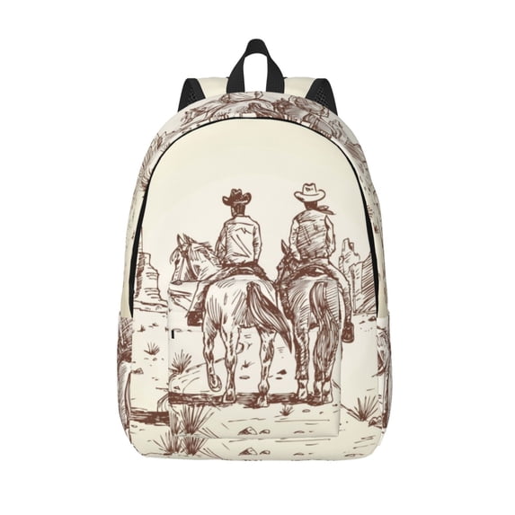 Lsque Two Cowboys Riding Horses In The Desert Pattern Canvas Daypack, Durable Backpack, High-quality Versatile Backpack,Vintage Compact Backpack-Small