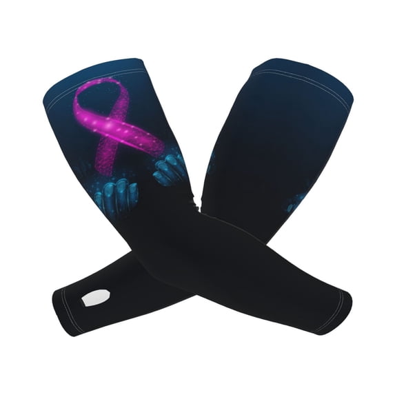 Lsque Two Human Hands are Holds Pink Ribbon Awareness Cooling Arm Sleeves for Men & Women -Compression Sleeves to Cover Arms for Working,Sun Sleeves for UV Protection,Breathable, Moisture-Wicking
